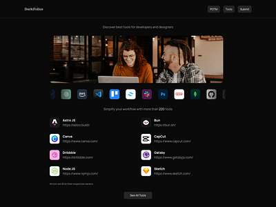 DarkFolios Tools branding concept dailyui design designer developer icons illustration interface logo software tools ui ux webapp website