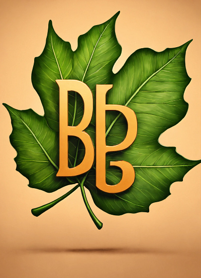 Leaf logo with letter B inside transparent background