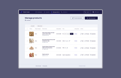 Manage products dashboard b2b blockchain dashboard e commerce manage products trust ui ux ux design web design