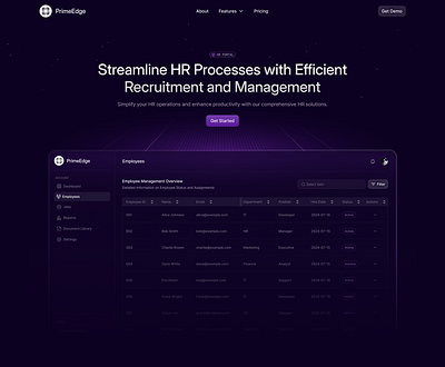 Optimizing HR Operations with a Modern Design collaborationtools darkmode dashboard datavisualization design designinspiration figma gradient hr hrdesign illustration landing productdesign saas saasplatform ui uiux uiuxdesign web design website design