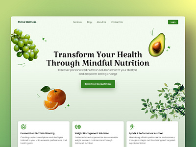 Nutritionist website landing page booking cards cta doctor ecommerce food gradiant green healthcare hero section home page illustration landing page metrics nutrition product design saas trending ui web design