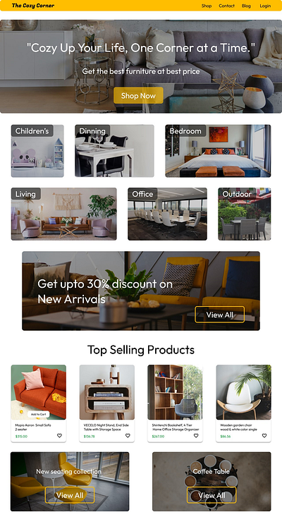 The cozy corner - concept ui design ux design web design website design