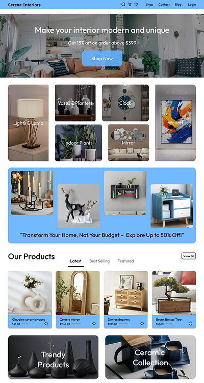 Serene interior - concept ui design ux design website design