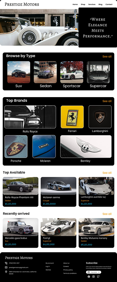 Prestige motors - concept ui design ux design web design