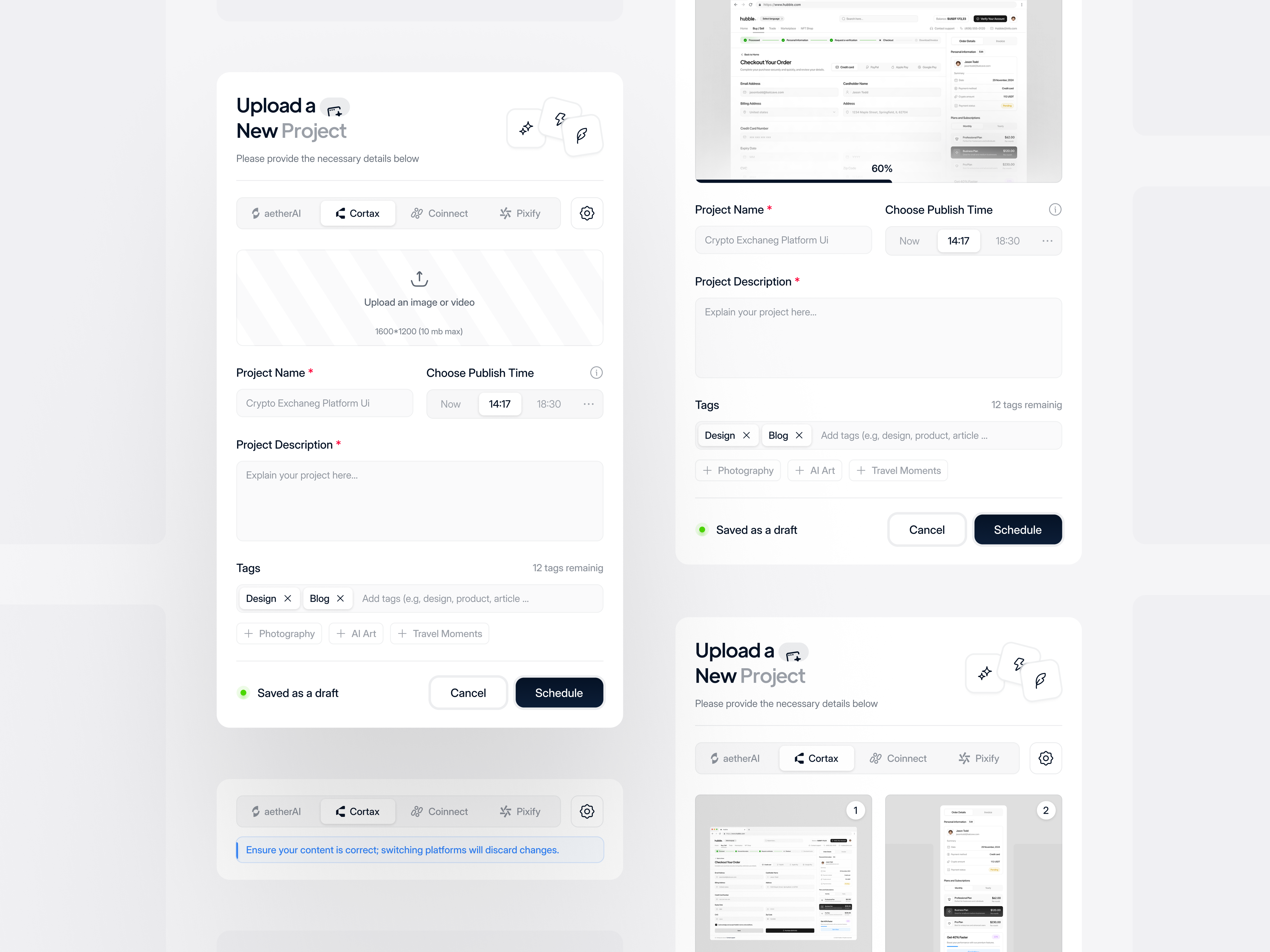 Upload Project Modal app clean form light minimal modal notification popup product product design project schedule social media ui uix upload upload media ux web web design