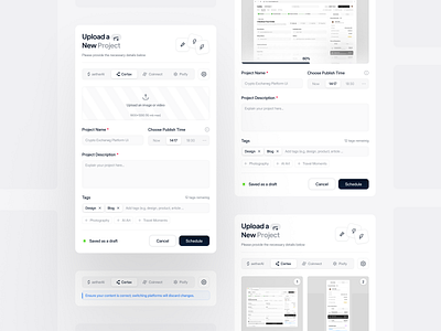 Upload Project Modal app clean form light minimal modal notification popup product product design project schedule social media ui uix upload upload media ux web web design