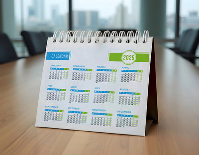 2025 Blue and Green colorful calendar design 12 months 2025 calendar 2025 calendar ideas blue and green calendar branding business colorful calendar corporate creative desktop calendar graphic design illustration landscape minimalist one page stationery vector week starts on monday yearly calendar