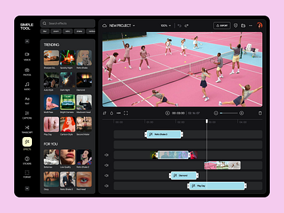 Video Editing App canvas dark mode darkmode. tool dashboard design editor maker movie pink platform product product design tool ui ux video editor video marker video tool web app workspace