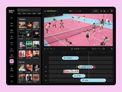 Video Editing App canvas dark mode darkmode. tool dashboard design editor maker movie pink platform product product design tool ui ux video editor video marker video tool web app workspace