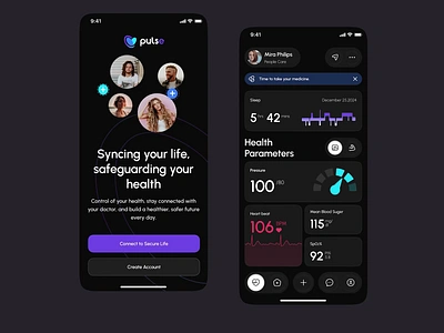 Pulse - Health Tracking ai health app animation app appointment app booking app branding dashboard design digital health graphic design health app health care app health tracking illustration logo mobile app motion graphics tracking app uiux vector