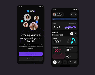 Pulse - Health Tracking ai health app animation app appointment app booking app branding dashboard design digital health graphic design health app health care app health tracking illustration logo mobile app motion graphics tracking app uiux vector