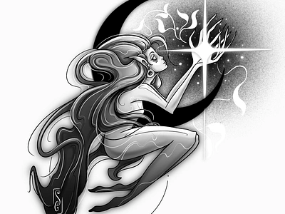 Hope. Line art. Tattoo design black and white dark art digital art elf art ink art line art moon star tattoo tattoo design tattoo idea