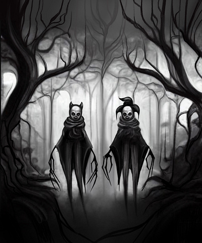 Dark twins. Creepy Halloween art black and white creepy dark dark art dark illustration halloween halloween art horror art nightmare twins