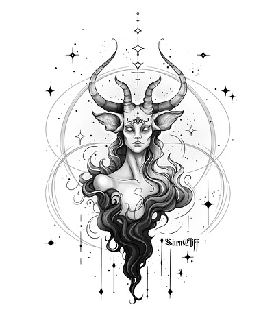 Dark faun. Line artwork black and white dark dark elf dark faun fantasy faun line art tattoo art tattoo design