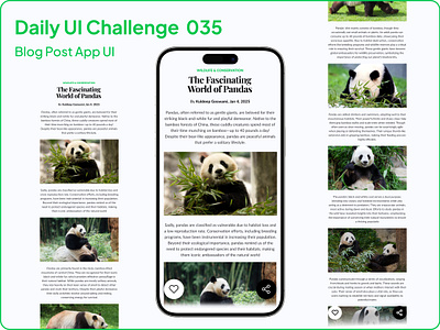 Challenge #035 - Blog Post UI | Daily UI bloginterface blogpostdesign cleandesign contentdesign creativeui dailyui designinspiration interfacedesign minimalui mobileappui mobiledesign moderndesign pandalovers responsivedesign typographydesign uidesign userinterface uxdesign webdesign wildlifeconservation