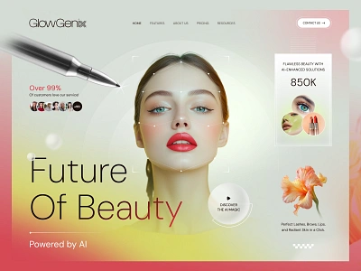 GlowGenix: AI-Powered Beauty Redefined 3d ai tech ai website aibeauty beauty website beautyenhancement beautysolutions beautytech branding dribbbleshowcase futuristicdesign graphic design healthcare modernwebdesign salon website skin care website ui uiuxdesign unique ui websitedesign