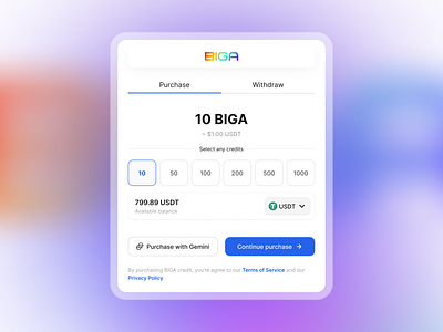 BIGA token purchase ✨🪄 crypto crypto wallet minimalism uidesign uxdesign web app web design