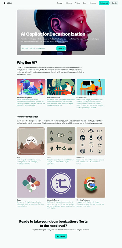 Eco AI: Your Copilot for Decarbonization design illustration landing page ui user experience user interaction ux