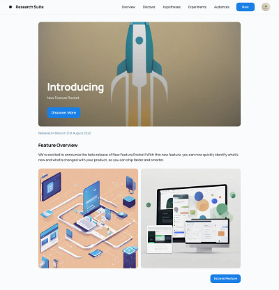 Research Suite - New Feature Rocket design illustration landing page ui user experience user interaction ux