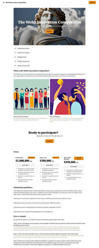 The Web3 Innovation Competition design illustration landing page ui user experience user interaction ux