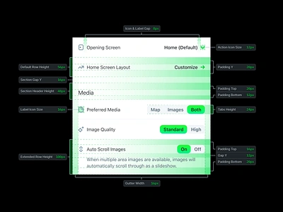 iOS Location App Settings - Annotation/Inspection View annotation behind the scenes customize developer figma grid gutter home screen icon image quality inspect ios media padding preference size tab toggle ui ux