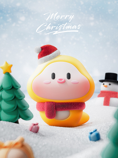 Merry Christmas 3d c4d cute gift merry christmas octane snake snow