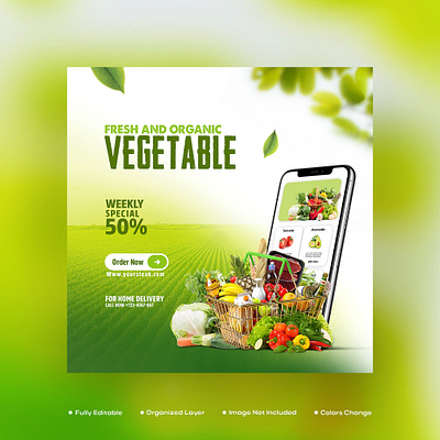 Vegetable and fruit grocery delivery social media post graphic design menu poster vegetables grocery