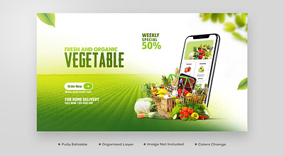 Vegetable and fruit grocery delivery social media banner food ingredients