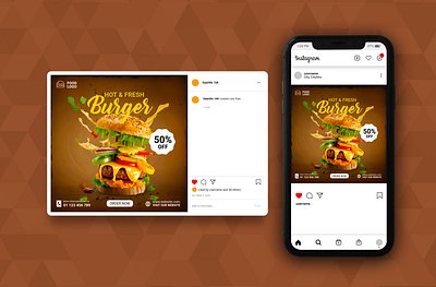 Hot & Fresh Burger Post design flyer graphic design illustration typography ui ux