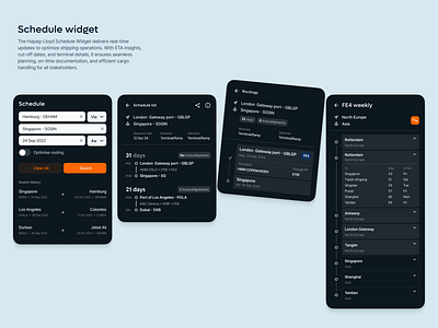 Schedule widget. Shipping optimization updates. app cargo delivery design system desktop logistics mobile research ui usability vessels
