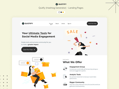 Quotify - Landing Pages animation branding design figma framer hashtag generator landing page landingpage template ui ui design uiux design ux ux design ux researcher