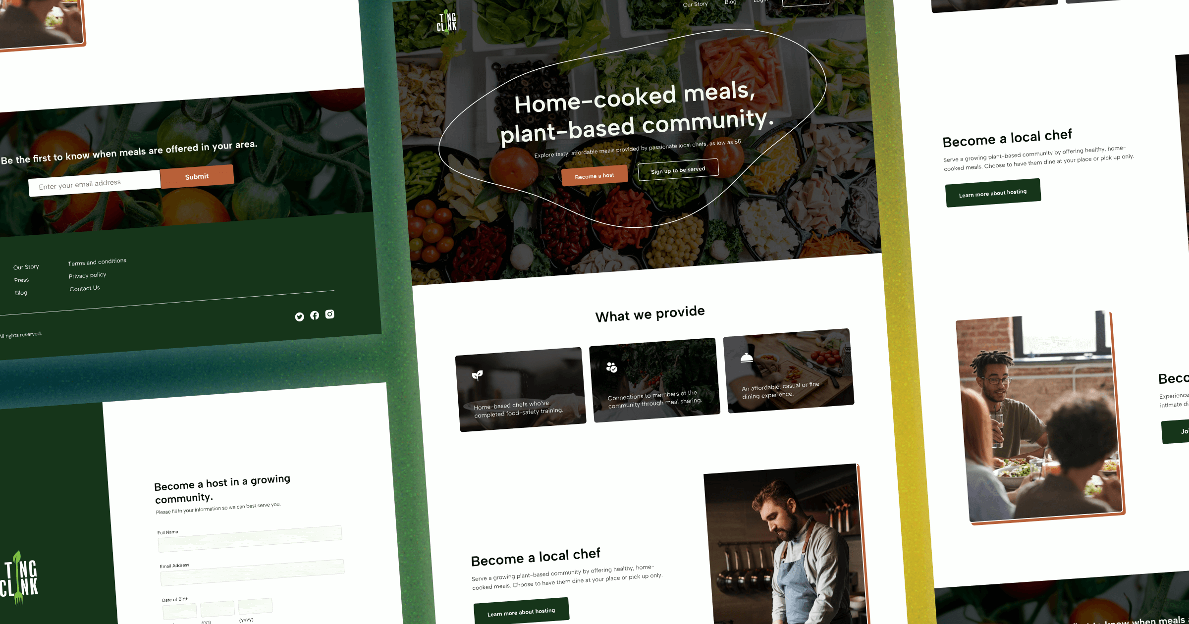 Ting-Clink: Food delivery and dining app, plant-based community app clean community dining food delivery framer home page landing page local business minimalistic modern plant based ui ux web design web development webflow website wordpress
