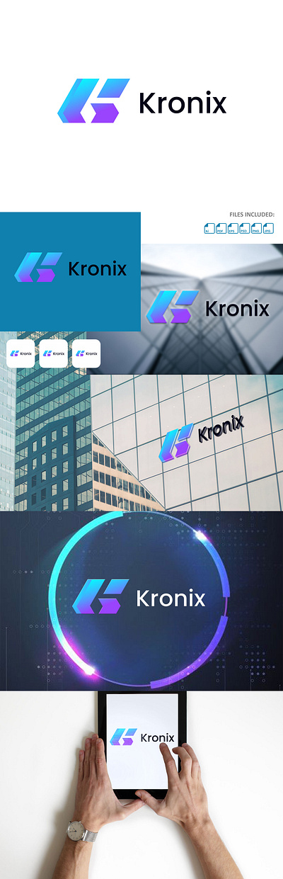 Kronix tech logo abstract logo branding design gradient graphic design icon logo minimal modern modern logo tech technology logo ui vector