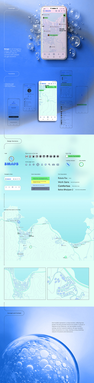 Smaps - Social Maps, GPS locations and Messaging App app blue branding bubbles communication concept design dribble figma gps graphic graphic design icon location map mobile photoshop prototype soft ui