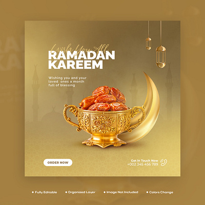 Ramadan Kareem Special food menu social media post template Psd moslem