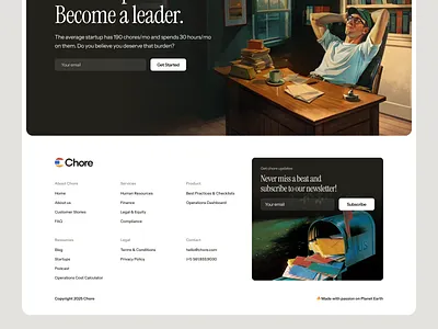 Chore Footer branding desktop footer genai illustration serif ui web webdesign website