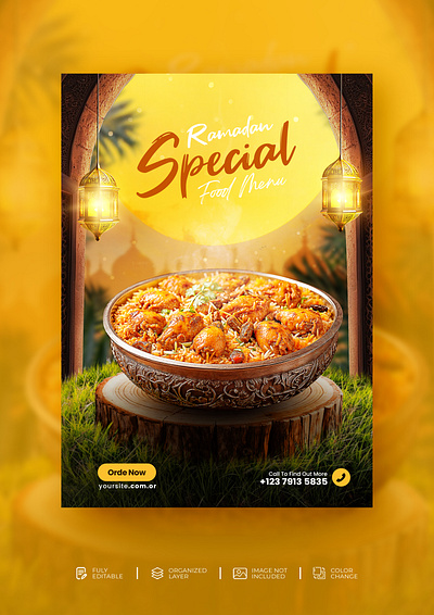 Ramadan Kareem Special food menu social media post template Psd moslem