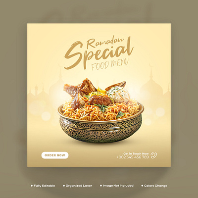 Ramadan Kareem Special food menu social media post template Psd moslem