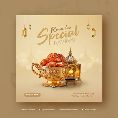 Ramadan Kareem Special food menu social media post template Psd moslem