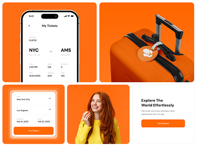 Beautiful Travel App: UI/UX Design for a Modern Booking App adventure airplane booking booking app flight tickets mobile design online booking orange palette suitcase tickets tour tourism travel travel app travel interface trip tripadvisor ui app ux app vacation