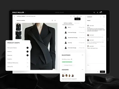 Virtual Sample Fashion workflow SaaS 3d sample assignee fashion saas garment maker minimal ui ui ux pattern worflow ux workflow ui