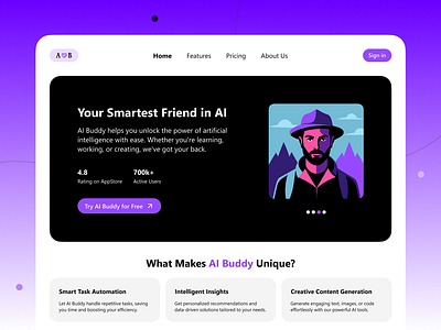 AI bot Landing - UI Design ai ai bot ai design ai website clean ui design hero section landing landing design landing ui landing web minimal ui product product design ui ui design ux web web design web ui