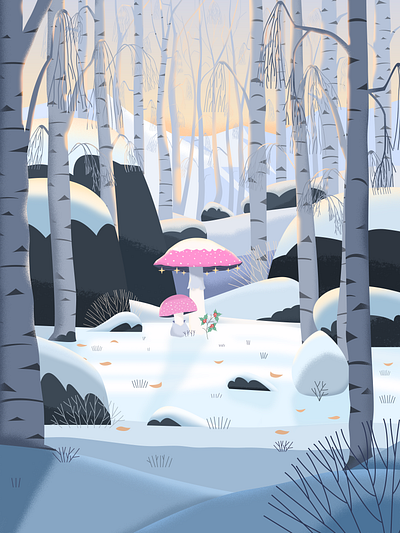 Winter landscape illustration mushroom vector illustration winter winter landscape