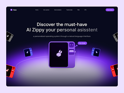 Zippy AI ai blue branding creativewebdesign darkmodedesign designinspiration futuristiv innovation new personal asisstent purple sleekdesign techui trend ui ui trends user experience user inteface ux vibrantcolors