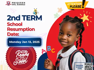 Resumption notice designed for Priqueen International Schools branding graphic design logo ui