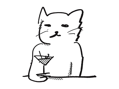 Cat with drink animal art black and white brush cartoon cat character drink illustration ink minimal minimalism pet puppy