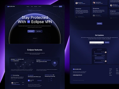 Website Design • Eclipse VPN blue branding cybersecurity darkmodedesign designinspiration digitalsecurity futuristicui logo minimalui modernwebdesign privaticyfirst protectyouredata purple safebrowsing secureconnection secureui trend ui ux vpn