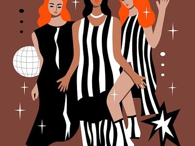 Disco Night black and white clubbing dance design digital art disco dress entertainment fashion graphic design illustration outfit party stripe vector vector art