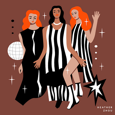 Disco Night black and white clubbing dance design digital art disco dress entertainment fashion graphic design illustration outfit party stripe vector vector art