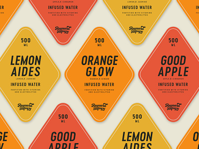 Enhanced/Infused Water label design. apple beverage brand design branding colorful drinks food and beverage identity infused water label label design lemon lemonade logo orange packaging pop sans serif typography